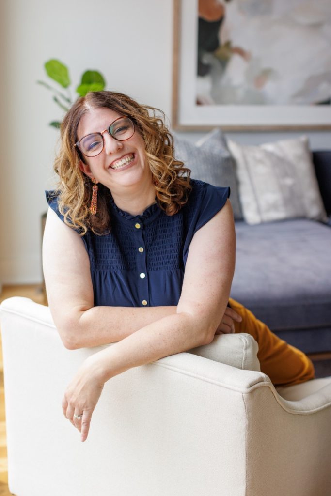 Andrea Brame Nolensville Home Organizing, woman sitting in chair and smiling